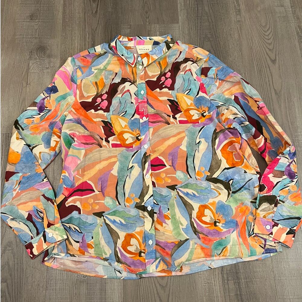 Sezane Pierro Cotton Collared Button Up Shirt